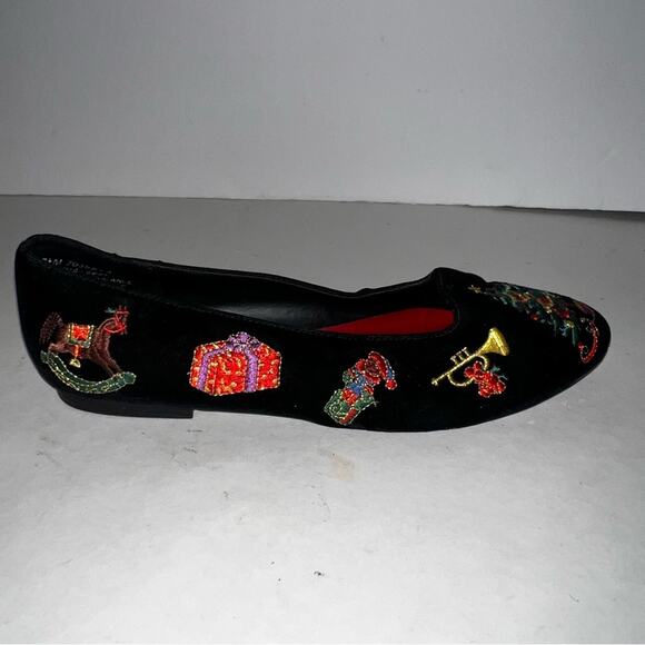 VINTAGE WORTHINGTON embroidered velvet Christmas flats 7 - Picture 7 of 8